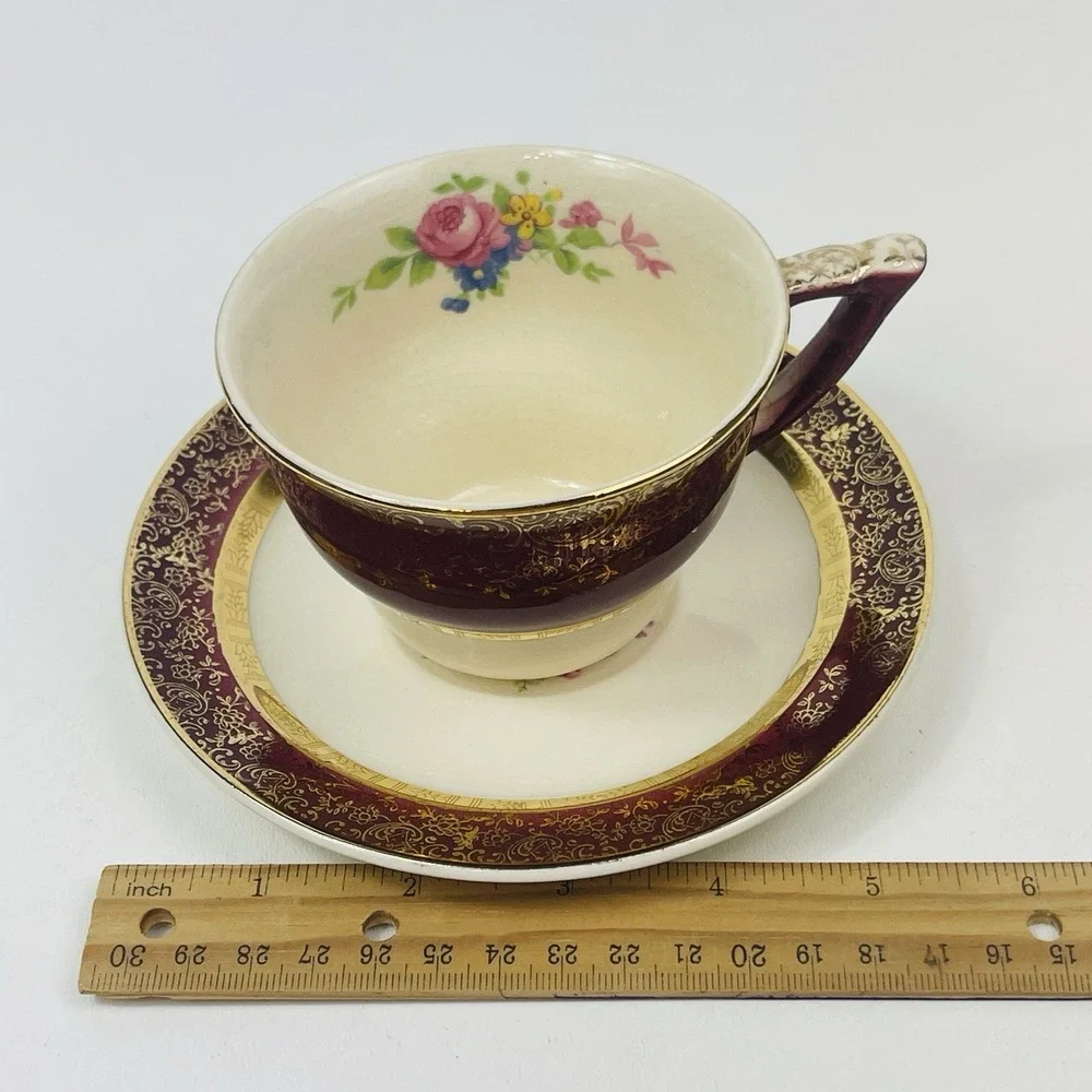 Century by Salem Aristocrat‎ 23 Karat Gold Tea Cup and Saucer Floral Crazing